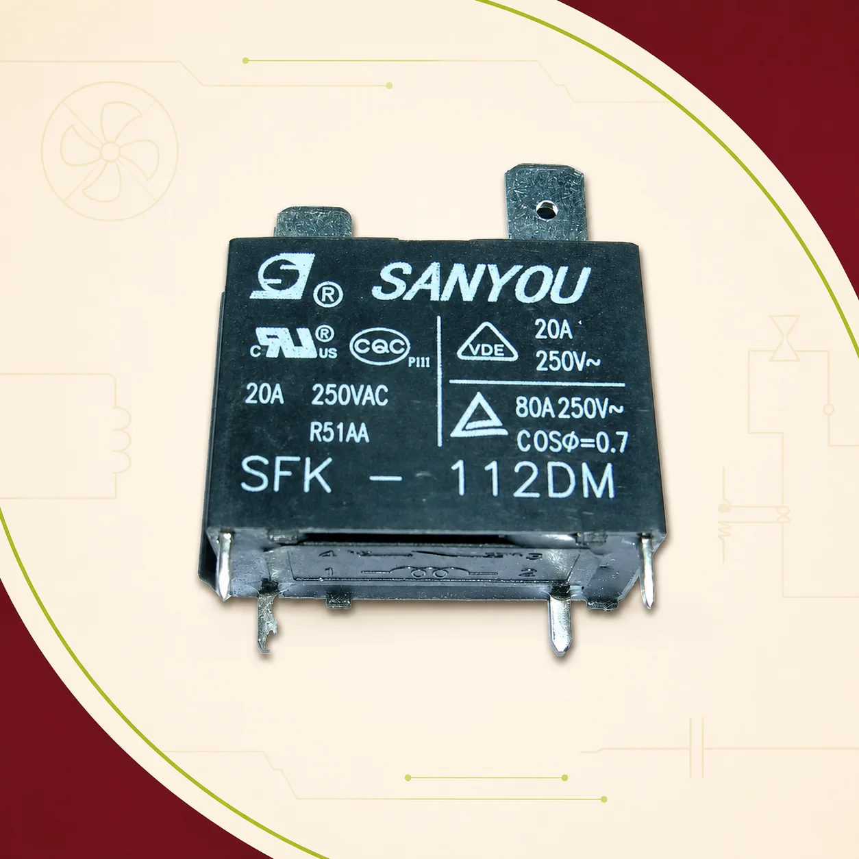 Relay SANYOU SFK-112DM de 12 VDC y 20 A